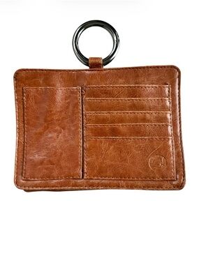POUCHEE Brown Distressed Vegan Leather Purse Organizer Wallet Metal Ring Handles